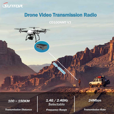 CD100NMT جهاز إرسال COFDM بعيد المدى للطائرات بدون طيار / الطائرات بدون طيار ، تصميم MIMO مزدوج الهوائي ، يصل إلى 150 كم